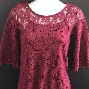 Maroon Lace Overlay Mini Dress